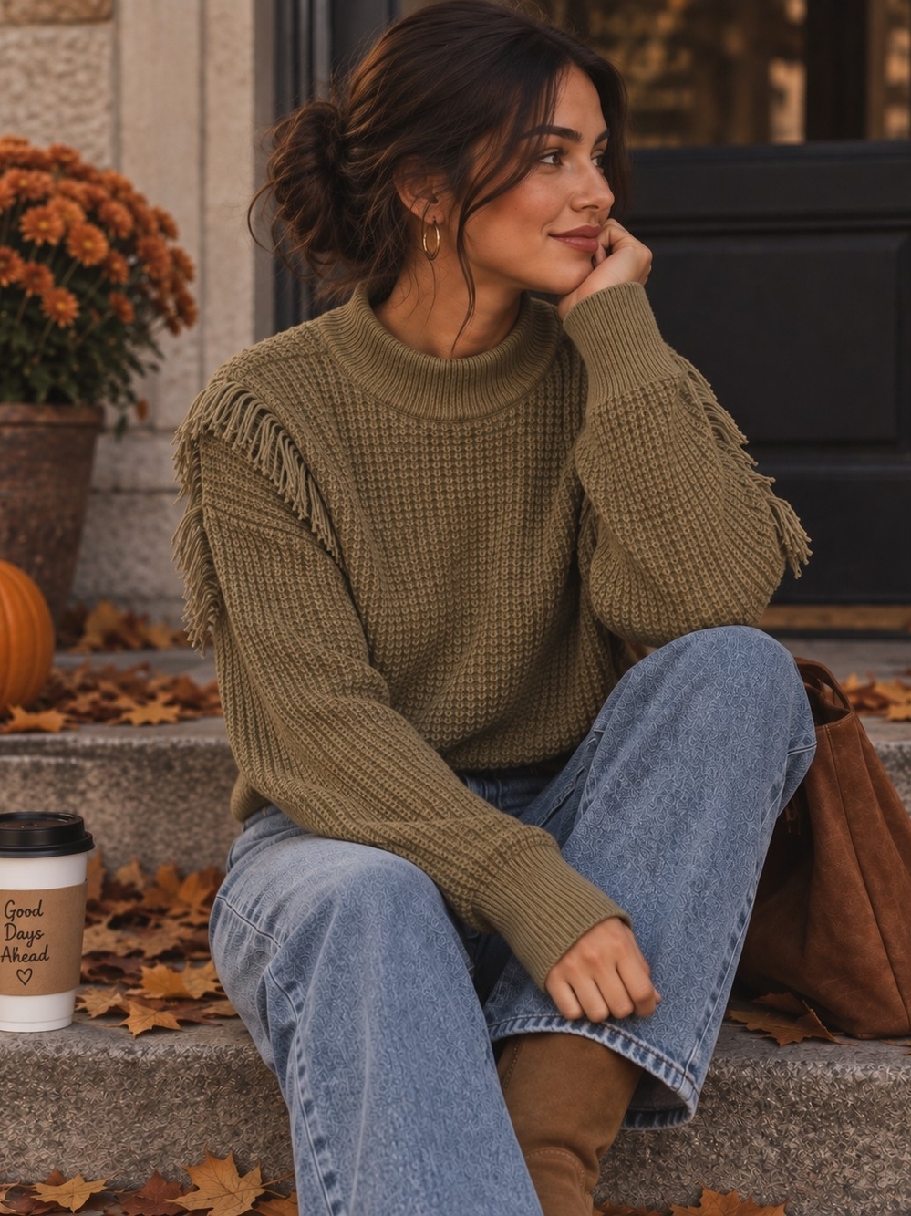 MICHAEL Michael Kors  Fringe Mock Neck Sweater